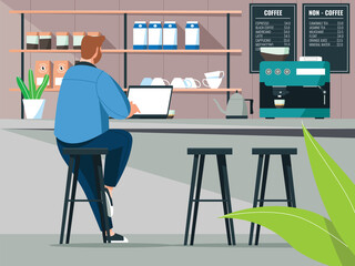Working at Coffee Shop Vector Illustration