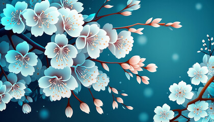 Obraz na płótnie Canvas Cherry blossom branch on blue background generative AI