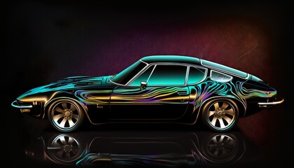 European luxury 1970s vintage classic expensive sports racing car vehicle neon synthwave vaporware retrowave black background