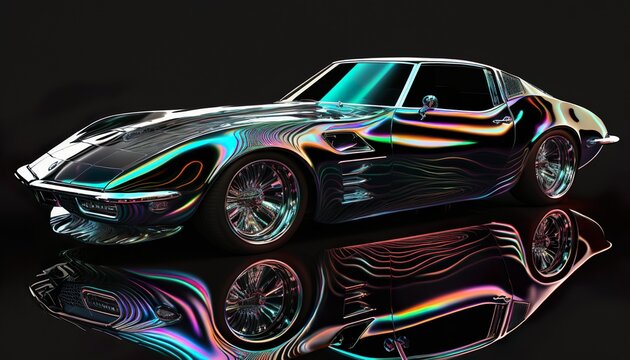 Naklejki American luxury 1970s vintage classic expensive sports racing car vehicle neon synthwave vaporware retrowave black background