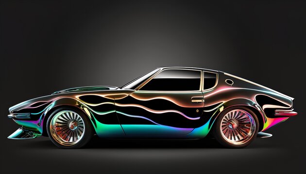 Fototapeta European luxury 1970s vintage classic expensive sports racing car vehicle neon synthwave vaporware retrowave black background