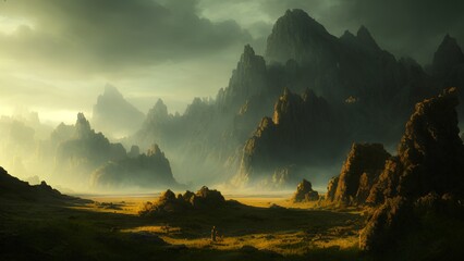 Green Landscape with Mountains - Generated by Generative AI