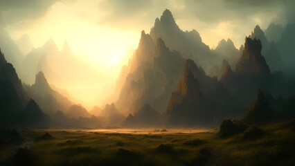 Green Landscape with Mountains - Generated by Generative AI