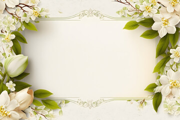 White floral blank card, flower border paper for greeting, wedding, mockup, design, copy space