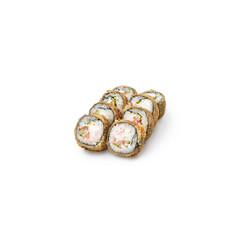 The set 8 tempurra sushi rolls Gourmet in tempurra roll white background isolate