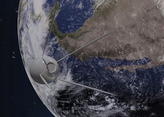 3D rendering of a satellite orbiting the earth. 3D illustration.Elements of this image where furnished by NASA.