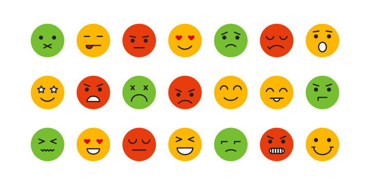 Naklejki Smile face icon, emoticon set, cartoon funny colorful emoji symbol collection isolated on white background. Cute vector illustration