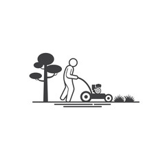 illustration of lawn mower, gardener equipment, vector art.