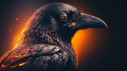 Close-up portrait of a raven bird black crow