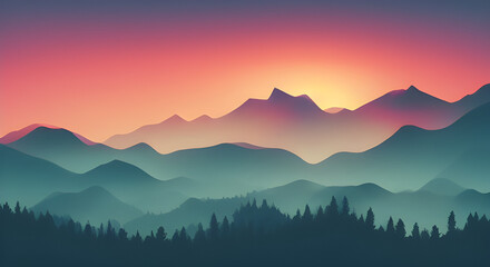 Simple Graphic Mountain Silhouette Landscape #56