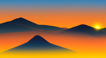 Fototapeta na wymiar Simple Graphic Mountain Silhouette Landscape #52