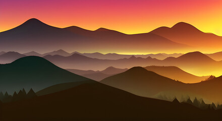 Fototapeta na wymiar Simple Graphic Mountain Silhouette Landscape #48