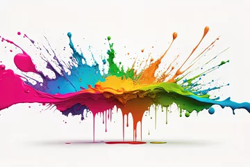 Gordijnen Colorful liquid paint splash on white background © lermont51