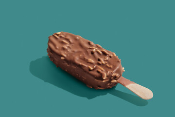 Chocolate ice cream on a stick blue pastel background