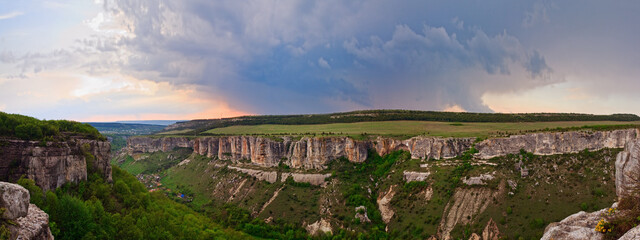 Spring cloudy view of Bakhchisaraj town environs (Chufut Kale, Crimea, Ukraine)