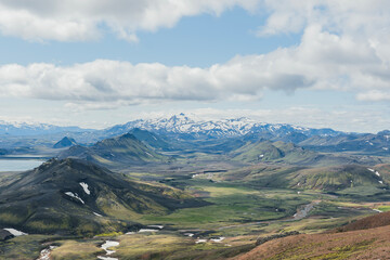 View of landscape in Iceland on a nice sunny day during famous Laugavegur trail