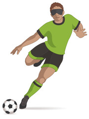 para sports paralympic 5-a-side football visual impaired male player kicking ball isolated on a white background
