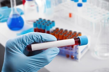 Hand with blood test tube for sample