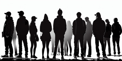 Black lives matter concept, illustration. Silhouettes of people on a white background, BLM. Generative AI