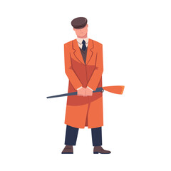 Man Bandit or Gangster of Old London Wearing Overcoat and Peaked Flat Cap Vector Illustration