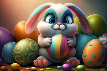 Fototapeta premium easter bunny with eggs