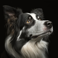 Generative AI. Portrait of a Border collie dog face closeup, detailed cinema graphic with shallow depth of field