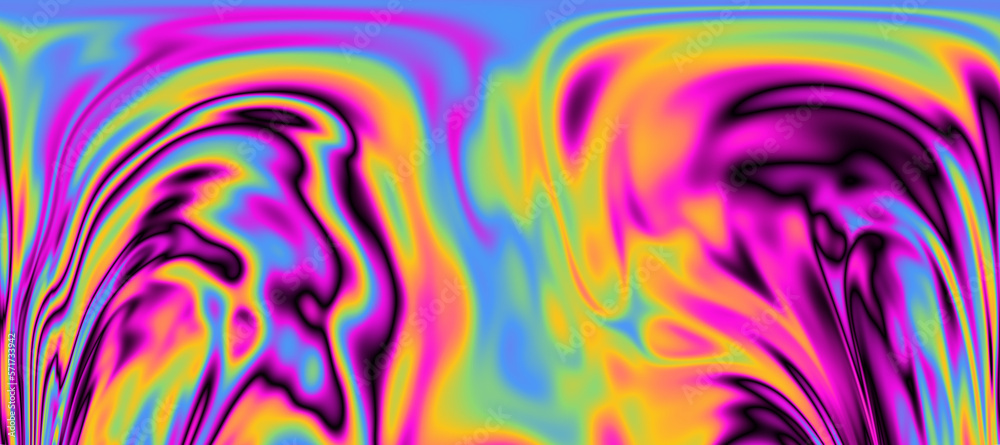 Poster Abstract psychedelic colorful background with warped and distorted lines. 