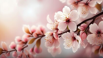 Fototapeta na wymiar Closeup of spring seasonal cherry blossom flower on bokeh background, illustration cherry blossom flower. Generative AI