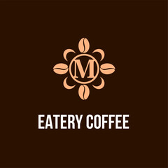 Letter M with Coffee Bean Icon for Cafe, Coffee Shop, Bean Company Logo Idea Template