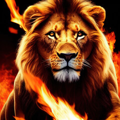 Naklejka premium Lion in fire, Generative AI