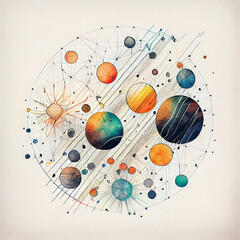 Vintage Illustration of Planets in Watercolor Vector. Generative ai