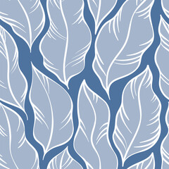 Leaves Pattern. Tropic Palm Leaves Seamless Vector Background, Graphic Jungle Print