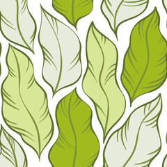 Leaves Pattern. Tropic Palm Leaves Seamless Vector Background, Graphic Jungle Print