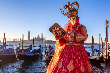 Fototapeta na wymiar Colorful carnival masks at a traditional festival in Venice, Italy