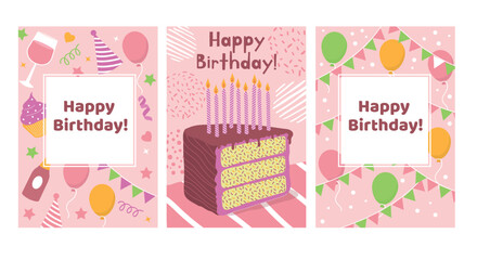 Fototapeta premium Set of cute birthday greeting cards