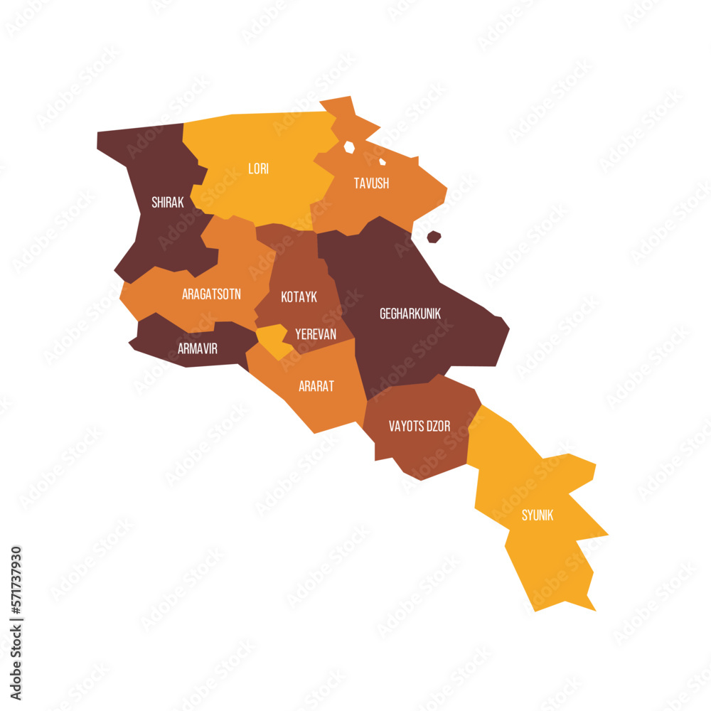 Sticker armenia political map of administrative divisions - provinces and autonomous city of yerevan. flat v - Stickers