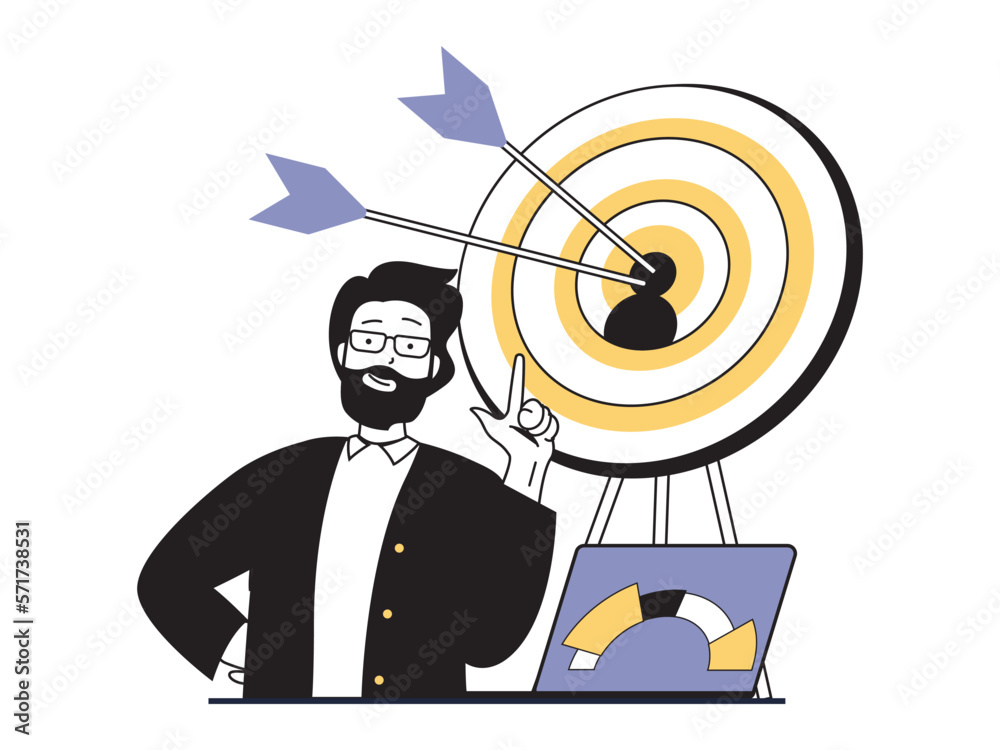 Leinwandbilder digital marketing concept with character situation. man analyzes audience and market trends, develop
