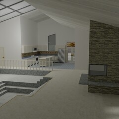 Interior of a modern house rustic minimal 3d render