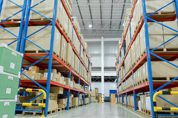 stock product inventory on shelf at distribution warehouse. logistic business ship and deliver,...