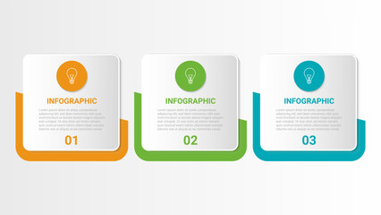 Vector infographic design template with 3 options or steps squre shape.Can be used for workflow layout, diagram, banner, webdesign. Vector illustration on white background.