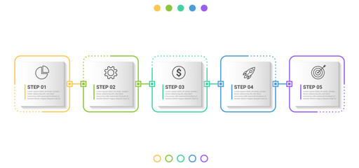 Vector infographic design template with 5 options or steps squre shape.Can be used for workflow layout, diagram, banner, webdesign. Vector illustration on white background.