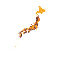 Japan political map of administrative divisions - prefectures, metropilis Tokyo, territory Hokaido and urban prefectures Kyoto and Osaka. Flat vector map with name labels. Brown - orange color scheme.