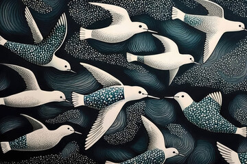 Terns birds in artic region, illustration - obrazy, fototapety, plakaty