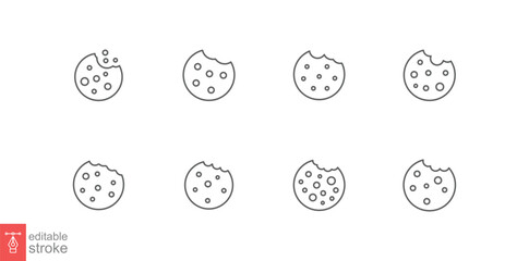 Set of cookie icon. Outline style sign symbol. Browser concept for app and web design. Vector illustration isolated on white background. Editable stroke EPS 10.