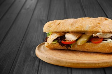 Tasty fresh sandwich with chicken and vegetables