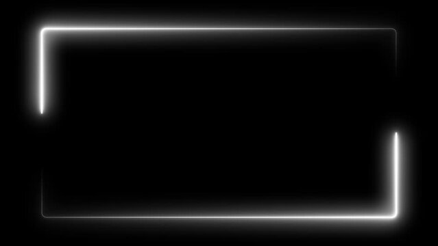 white laser effect neon glowing frame background. repetitive motion animation and flashing. Bright neon light effect isolated on black. 4K graphic animation video