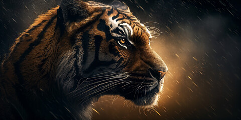 tiger in profile in rain, generative AI, generative AI