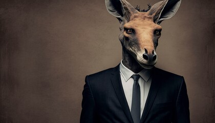 Businessman Human In Suit With Kangaroo Head