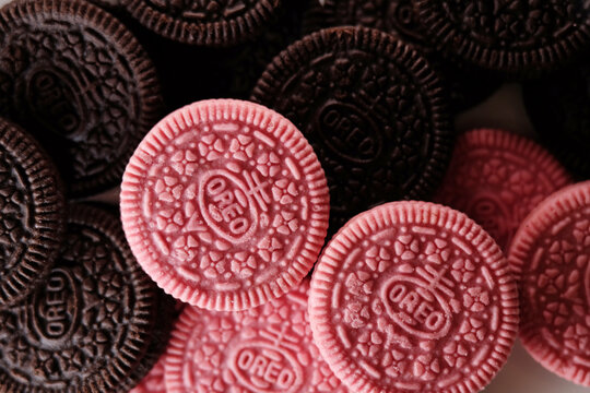 Kuala Lumpur Malaysia - February 2023. Buying Oreo x Blackpink Sandwich Cookies Limited Edition at supermarket