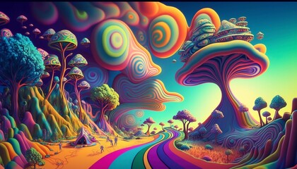 Obraz premium Psychedelic Trip With Colorful Mushrooms